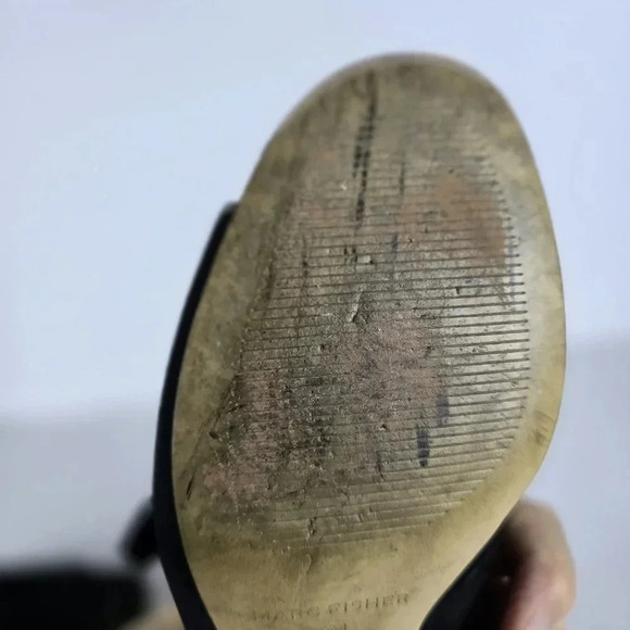 Marc Fisher Rima Mule Sandals Size 9M Black Suede Leather Mirrored Block Heel - Picture 11 of 13